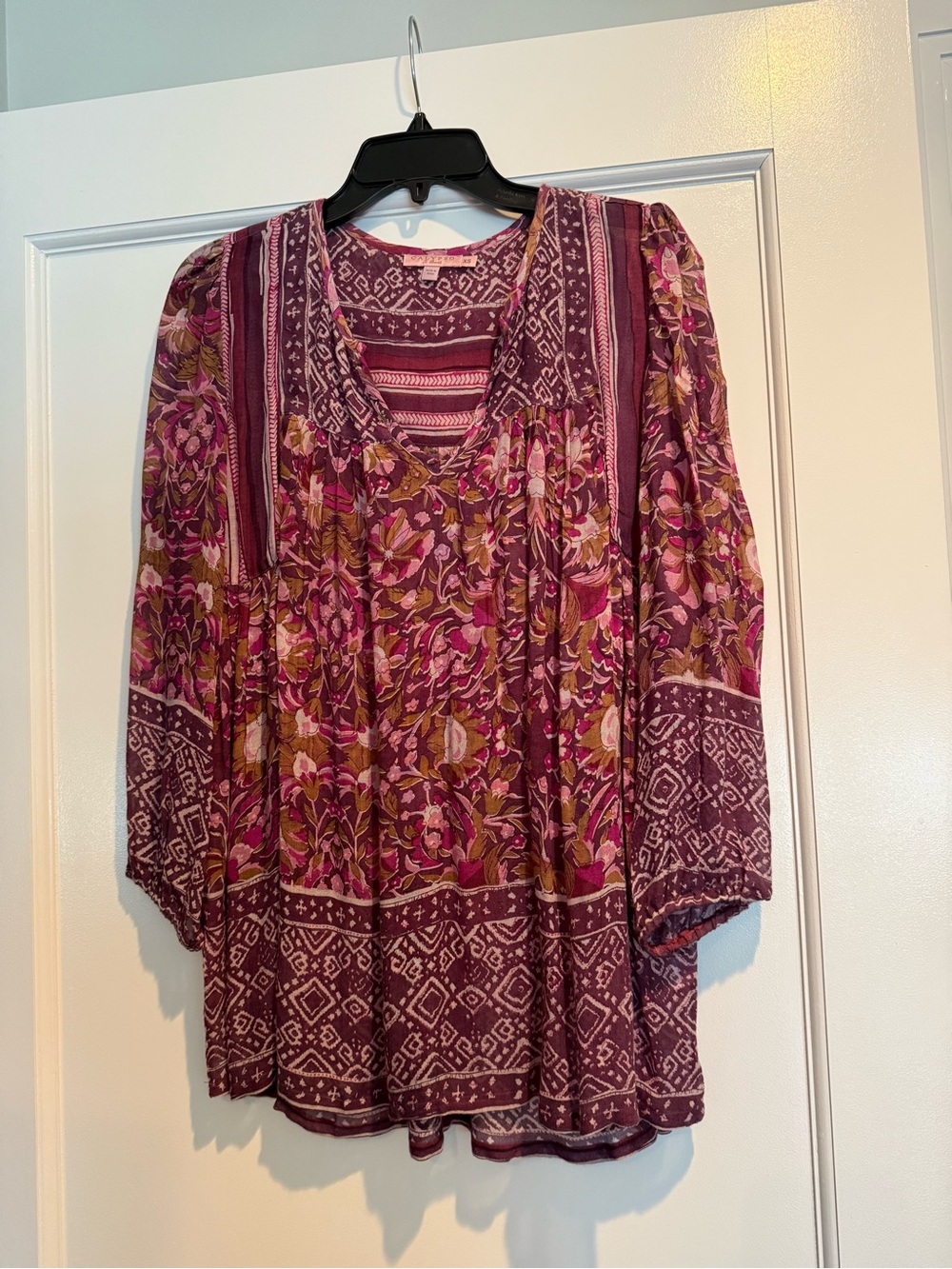 CALYPSO ST. BARTH - Boho Floral Purple Peasant Top - Women's Long Sleeve